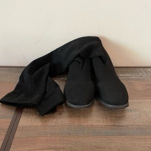 SHE&IN black  sock boots low thick heel with diamonds  on heels and on sides